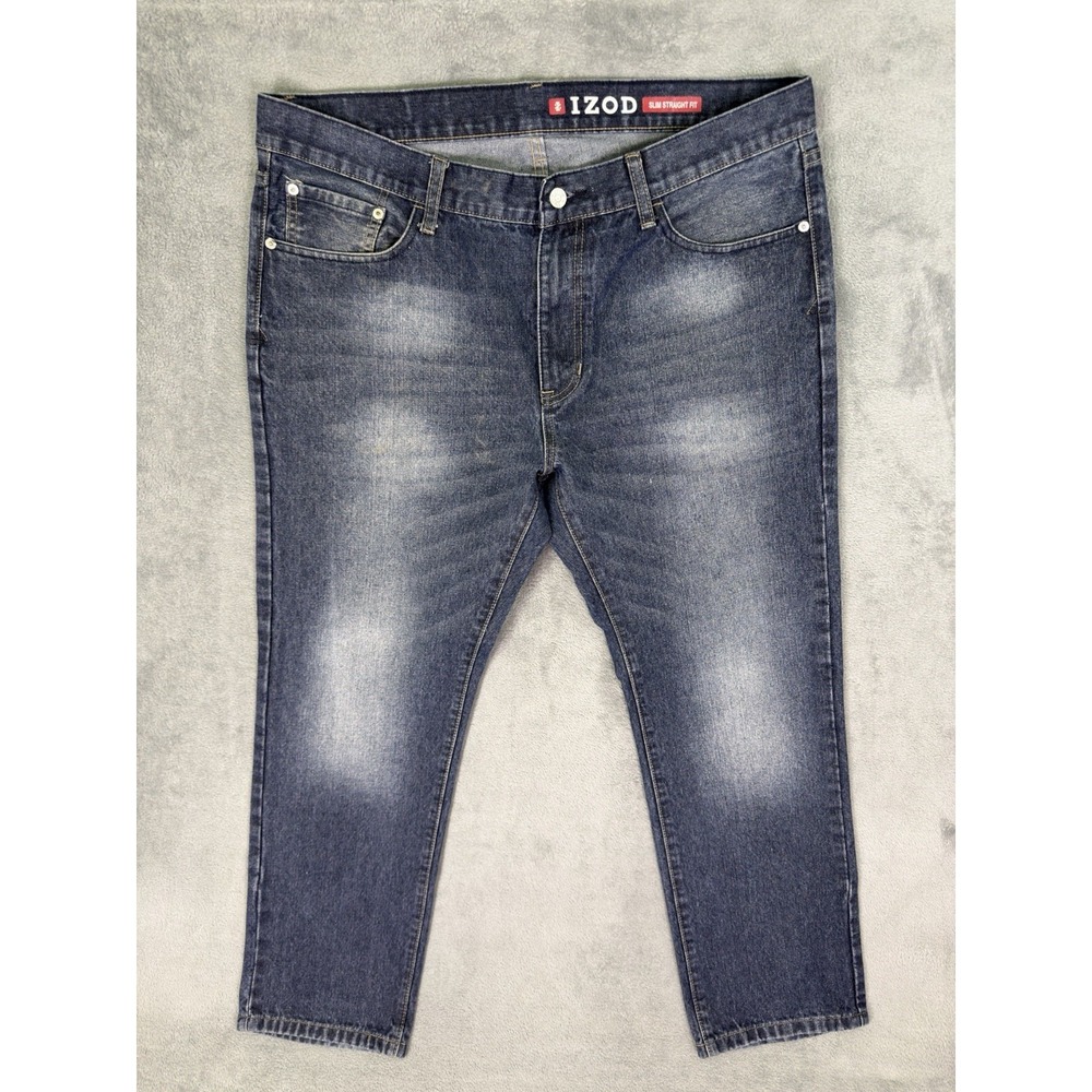 Izod Jeans Mens 38x30 Blue Dark Wash Slim Fit Straight Leg Stretch Denim‎